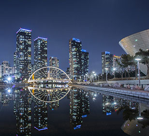 Incheon, Night view of Songdo International City from G-Tower.